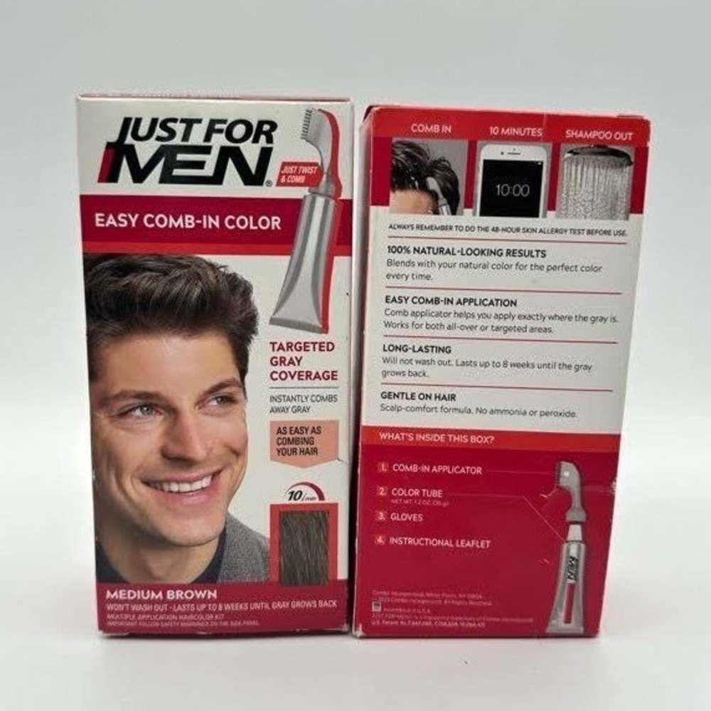 2 Pack Just For Men Easy Comb-In Color Medium Brown A-35 Targeted Gray Coverage